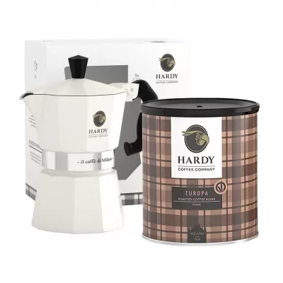 Cutie cadou cu espresor manual si cafea macinata Europa 250g Hardy
