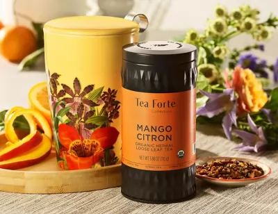 Cutie metalica cu ceai de plante cu mango, citrice si hibiscus, Mango Citron Tea Forte